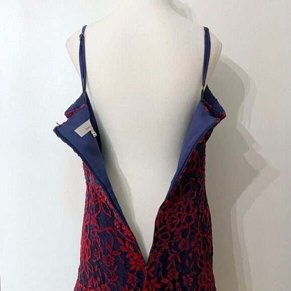 ADELYN RAE NAVY RED EMBROIDERED LACE SLEEVELESS FIT & FLARE COCKTAIL DRESS - M - Picture 7 of 11